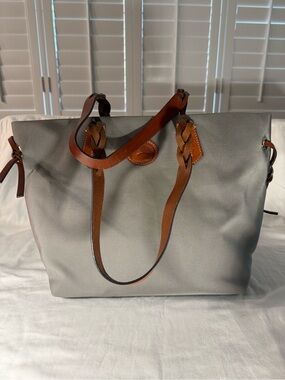 Dooney and Bourke Gray Bag with Brown Leather Straps